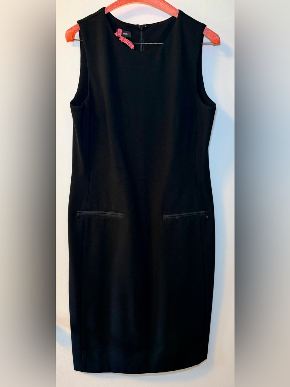 Talbots Black Sleeveless Midi Sheath Dress with Front Zip Pockets